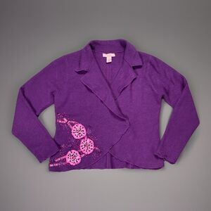 Bandolino Embroidered Boho Floral Knit Purple Cardigan Women’s Large